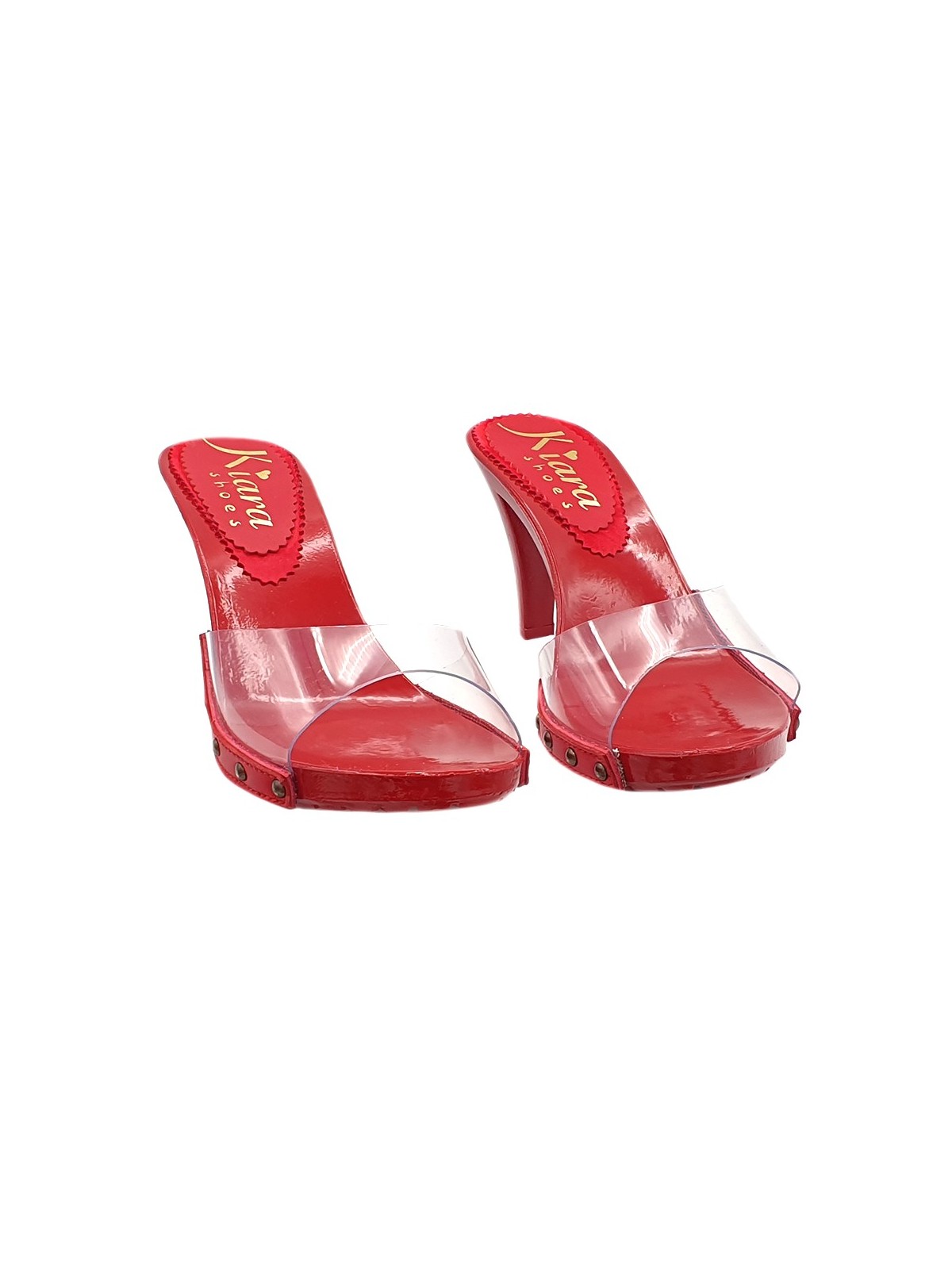 RED CLOGS WITH TRANSPARENT UPPER HEEL 9 CM