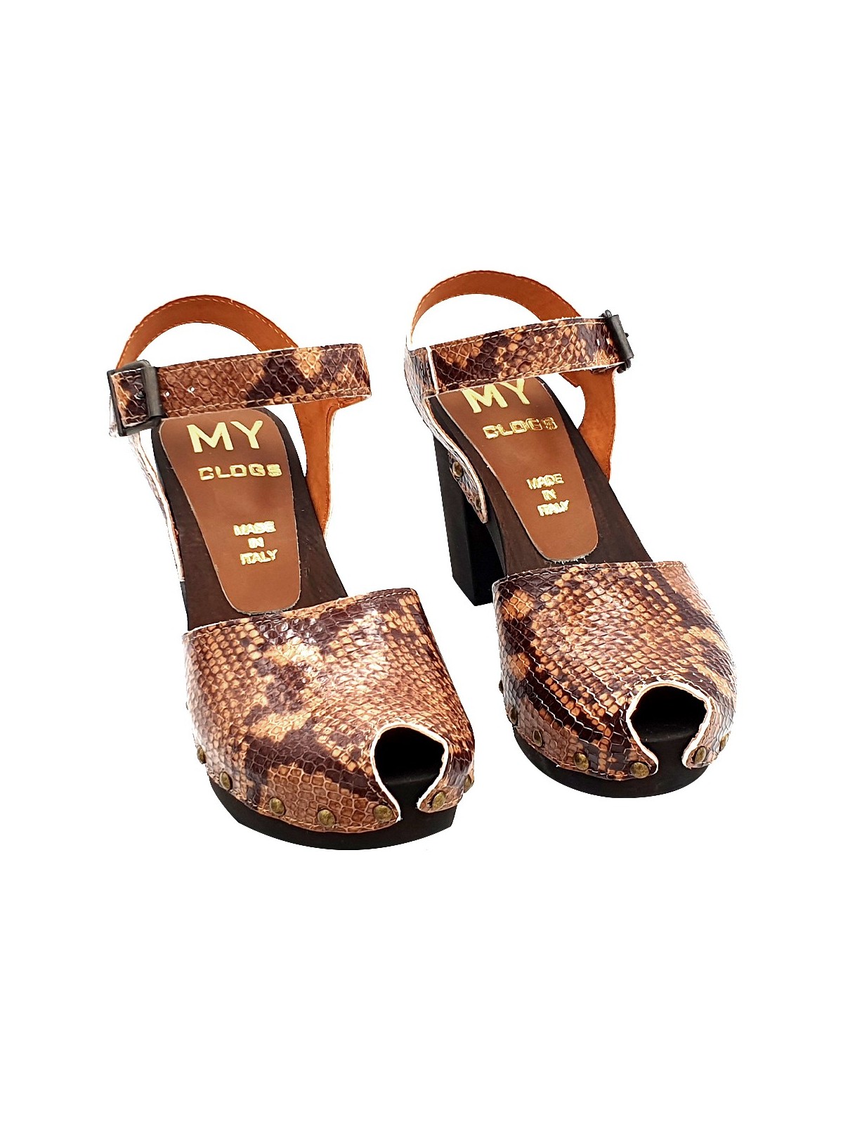 CLOGS IN PYTHON PRINT LEATHER WITH OPEN TOE