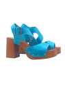 LEATHER SANDALS WITH TURQUOISE BAND HEEL 7,5 cm