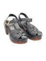BLACK LEATHER SANDALS WITH STRAP HEEL 7 cm