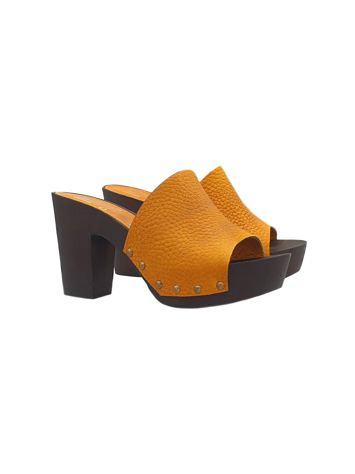 OPEN CLOGS IN YELLOW LEATHER WITH HEEL 9