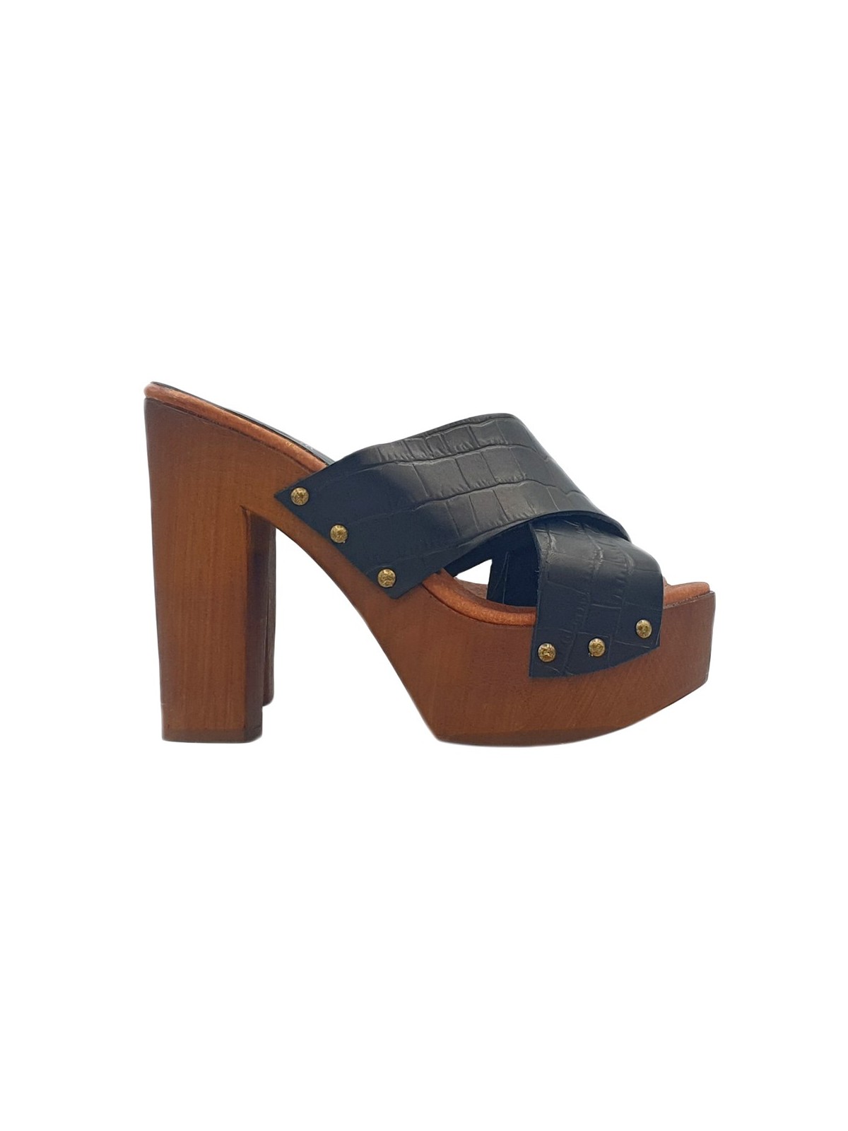 BLACK WOMEN'S CLOGS WITH CROSSED BANDS
