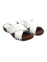 LOW CLOGS WITH CROSSED WHITE LEATHER BANDS