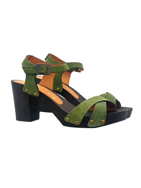 DOUBLE BAND GREEN SUEDE CLOGS