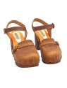 DUTCH CLOGS IN BROWN LEATHER WITH STRAP