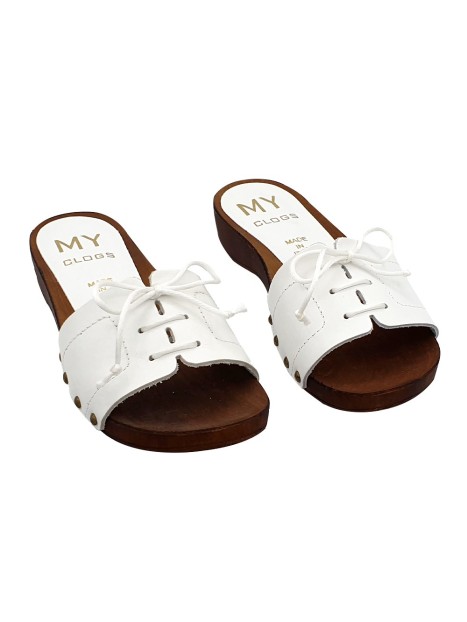 LOW COMFORTABLE CLOGS IN WHITE LEATHER