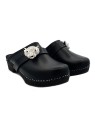 DUTCH CLOGS IN BLACK LEATHER WITH JEWEL