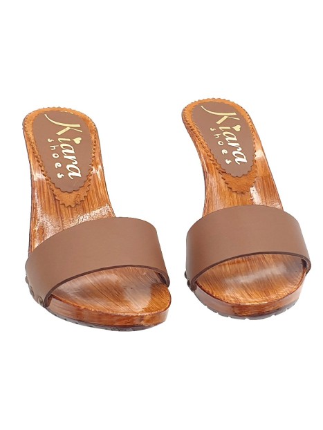 WOMEN'S CLOGS WITH BROWN LEATHER BAND
