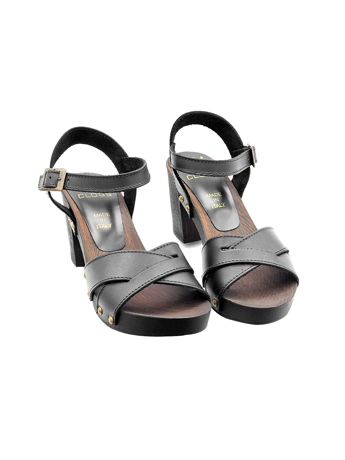 SANDALS WITH CROSSED BANDS IN BLACK LEATHER
