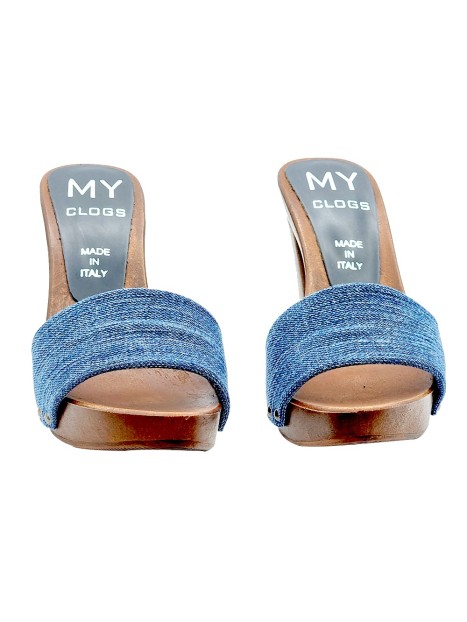 CLOGS WITH DENIM BAND AND HEEL 10