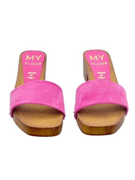 CLOGS WITH BAND IN FUCHSIA SUEDE