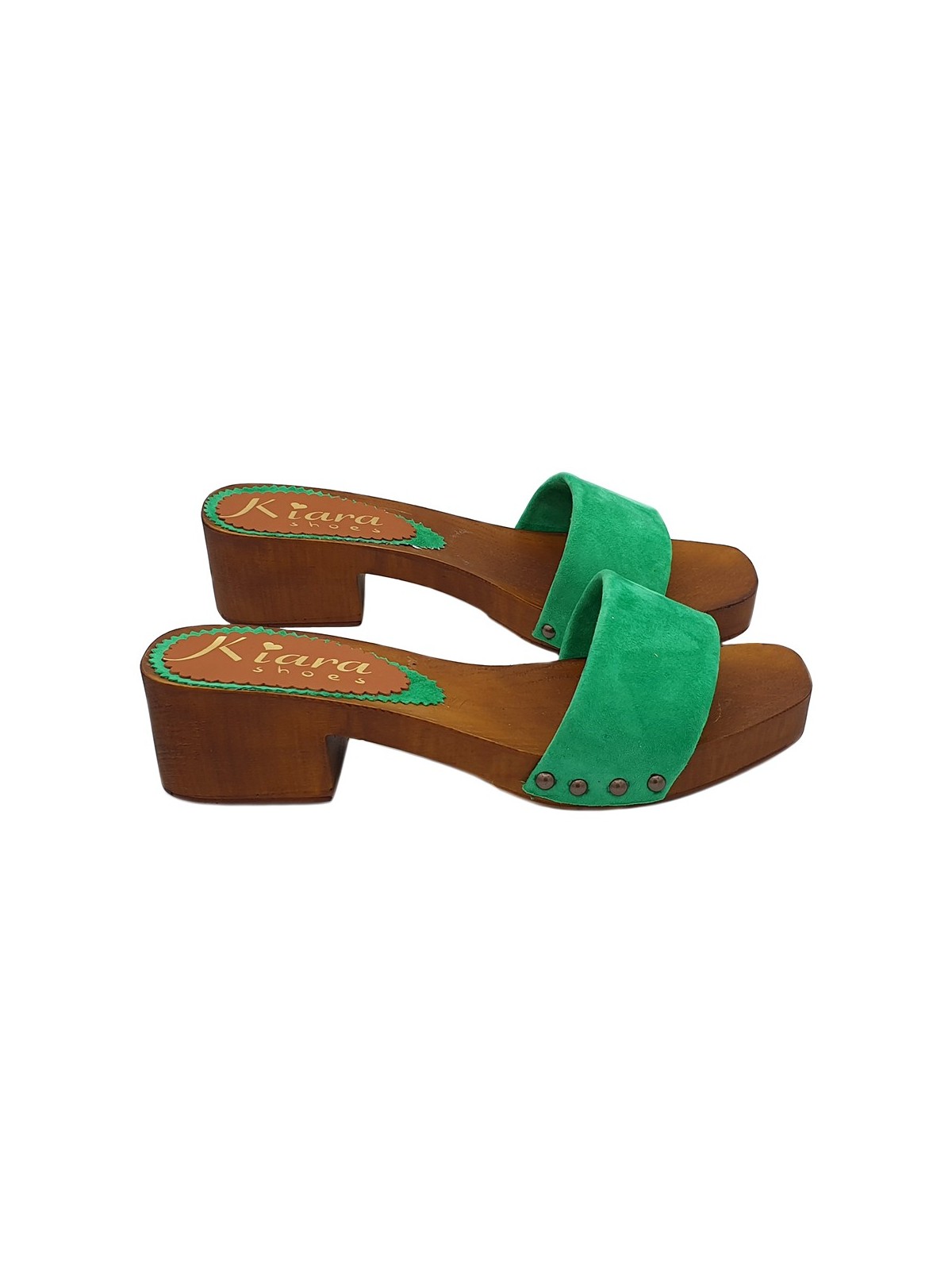 CLOGS WITH BAND IN GREEN SUEDE