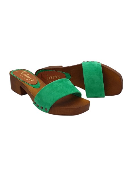 CLOGS WITH BAND IN GREEN SUEDE