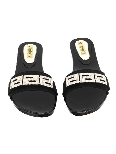 LOW BLACK CLOGS WITH RHINESTONE BAND