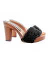 CLOGS WITH BLACK SHEARLING BAND AND HEEL 10