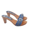 CLOGS WITH DENIM BAND AND BUCKLE