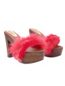 CLOGS WITH RED FUR AND HIGH HEEL