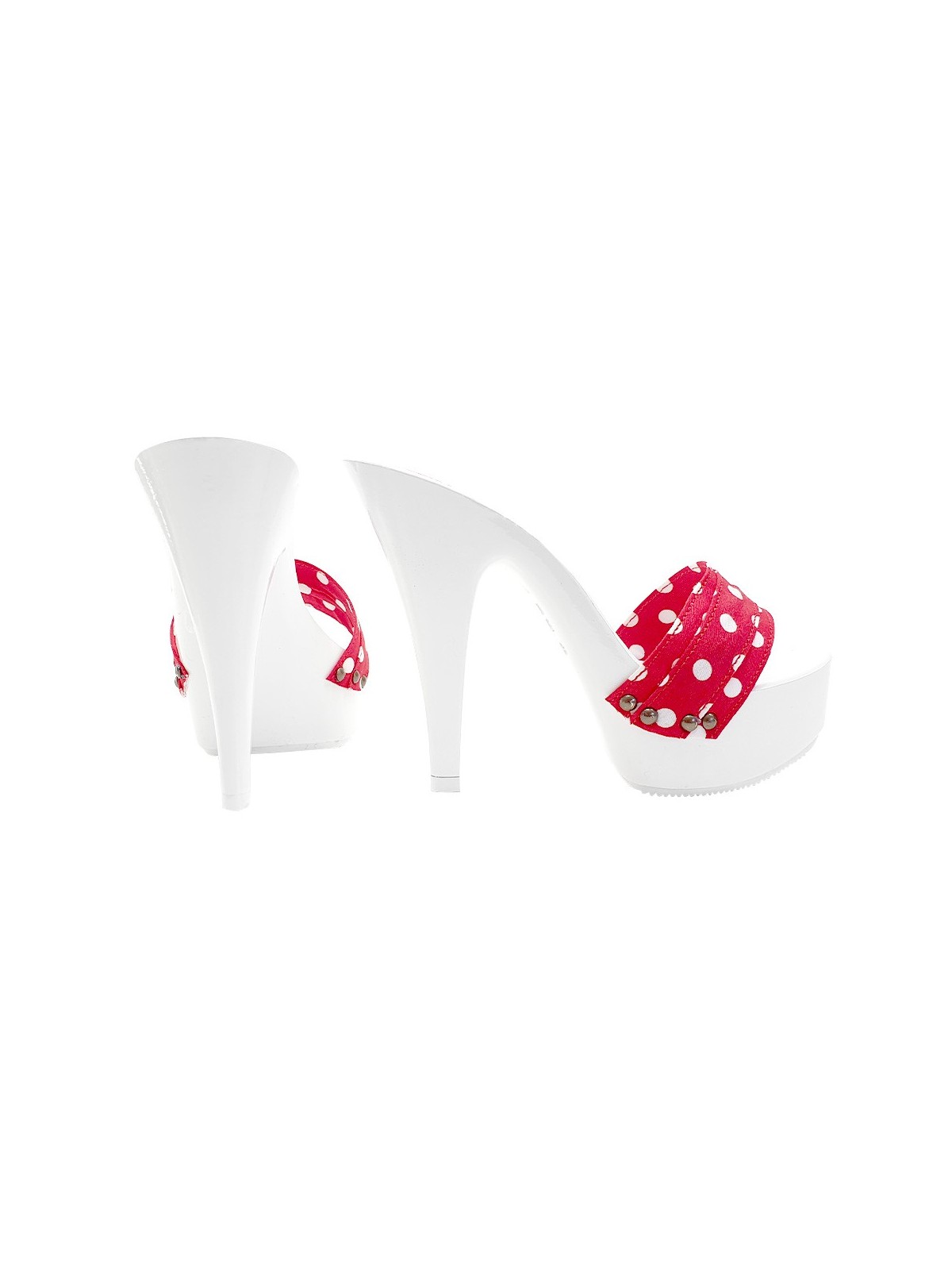WHITE MULE WITH RED POLKA DOT BAND