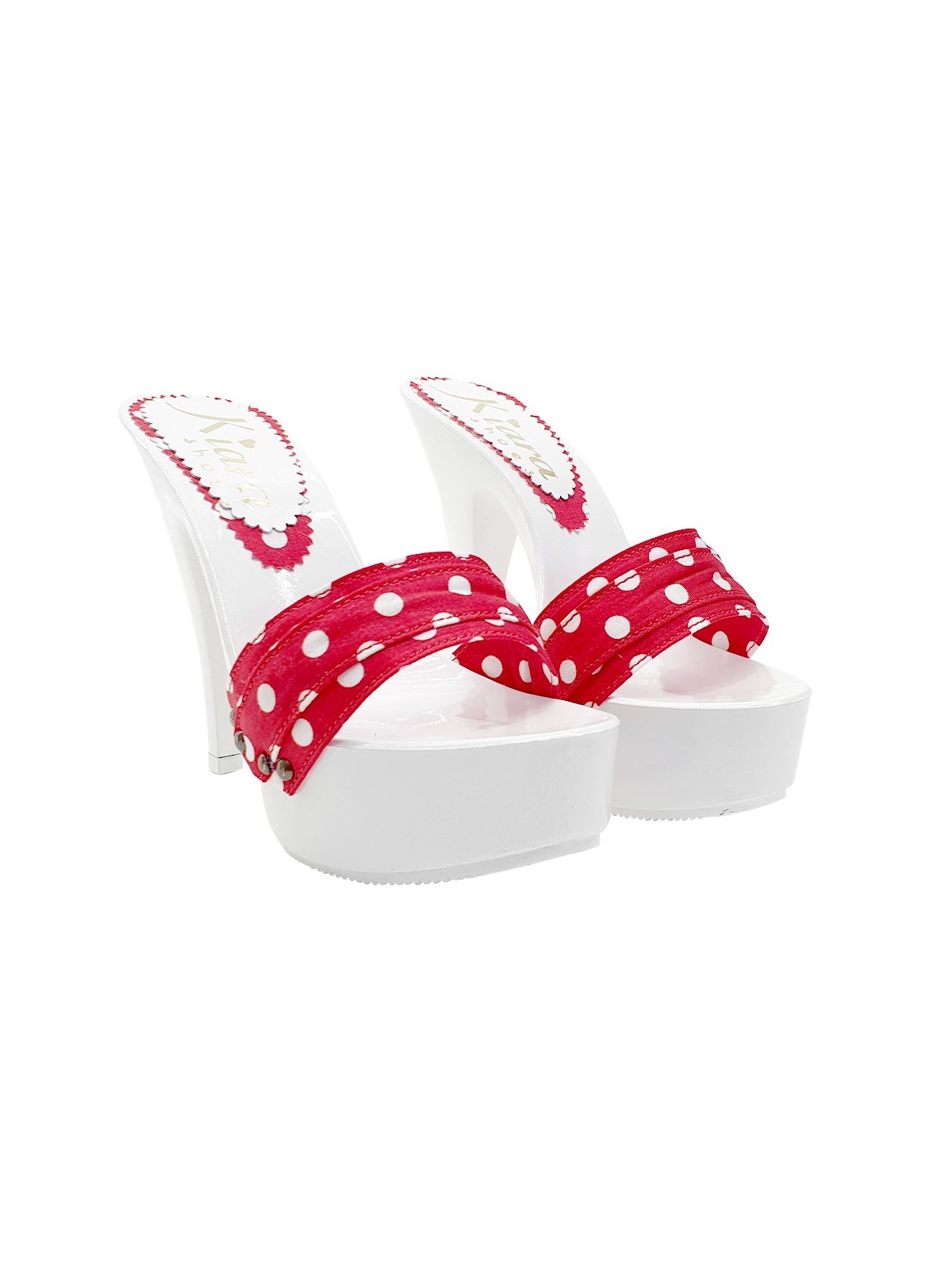 WHITE MULE WITH RED POLKA DOT BAND