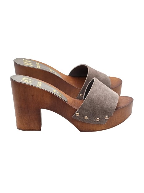 CLOGS IN TAUPE SUEDE WITH HEEL 9 CM