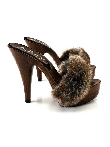 CLOGS WITH MINK FUR AND HEEL 13
