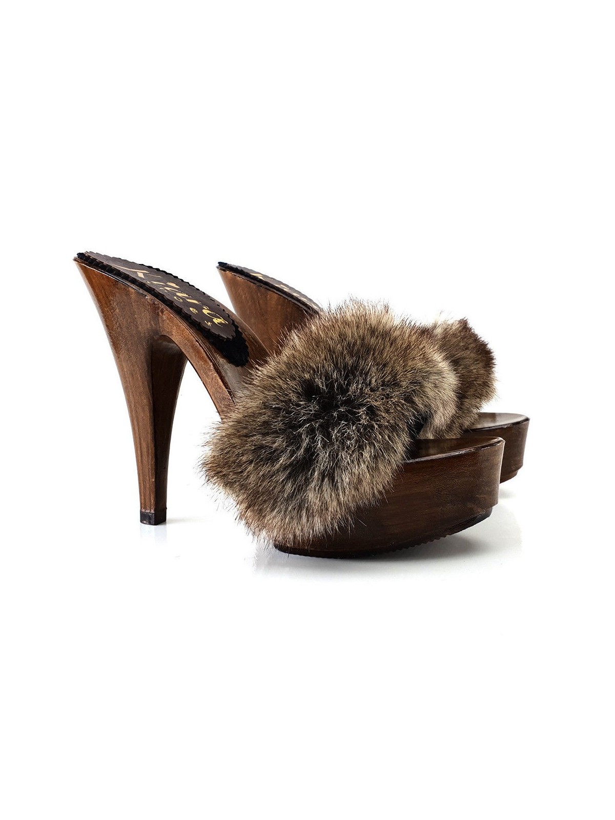 CLOGS WITH MINK FUR AND HEEL 13