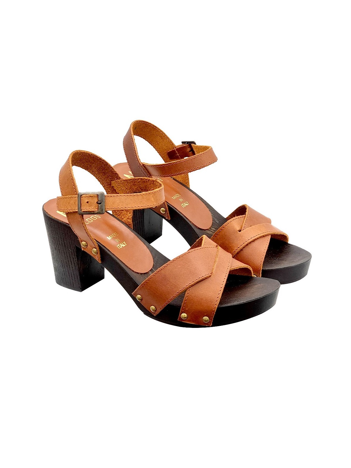 BROWN LEATHER SANDALS WITH CROSSED BANDS