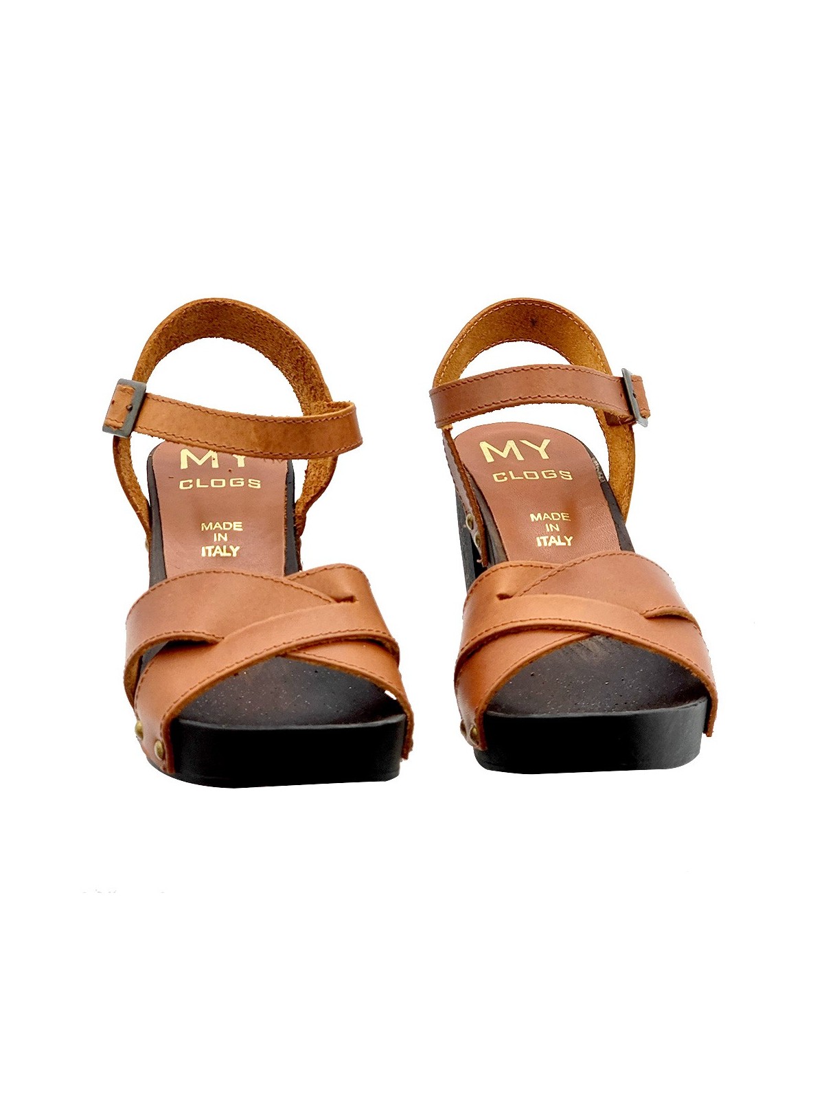 BROWN LEATHER SANDALS WITH CROSSED BANDS