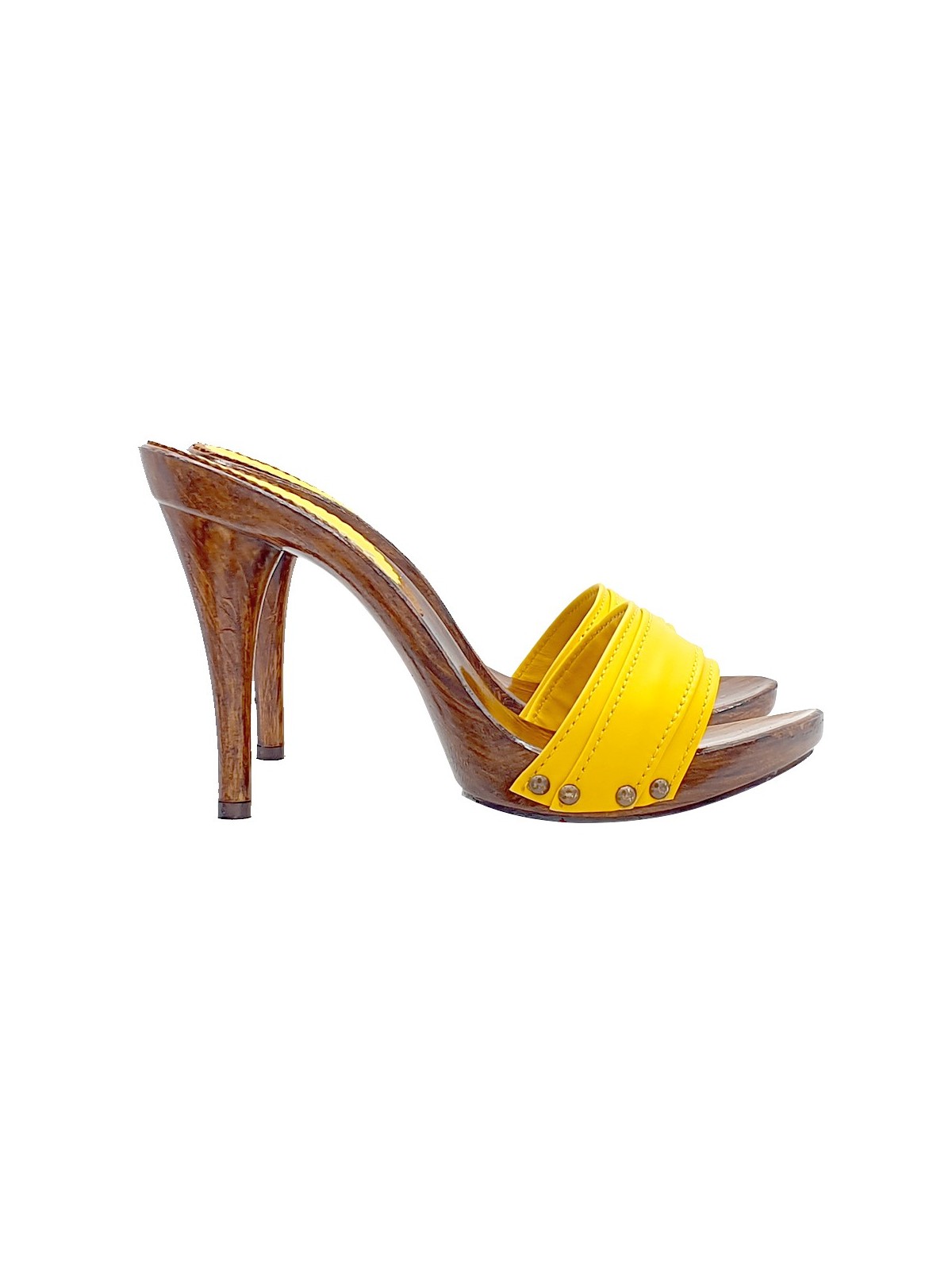 CLOGS IN YELLOW LEATHER AND HIGH HEEL