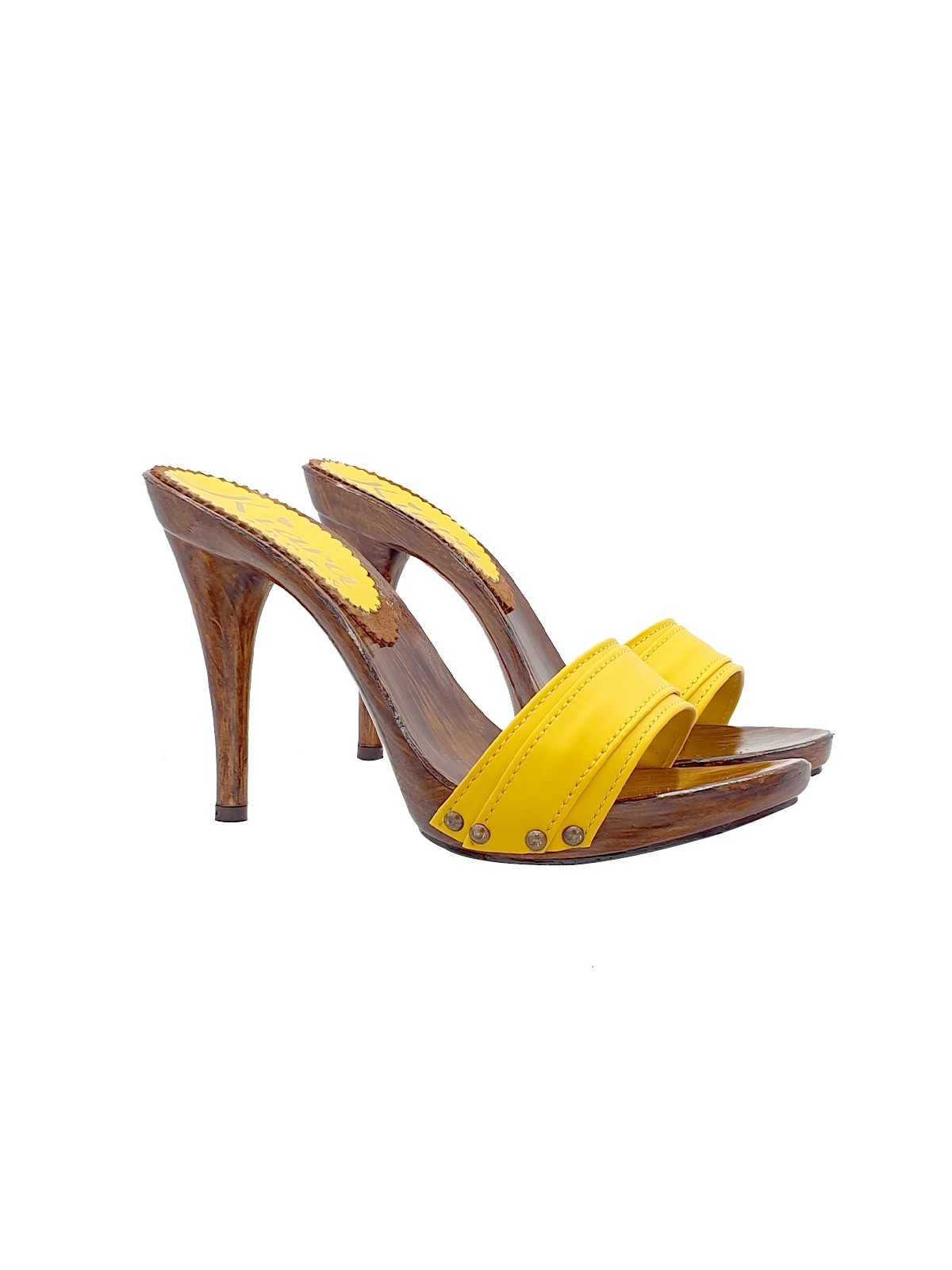 CLOGS IN YELLOW LEATHER AND HIGH HEEL