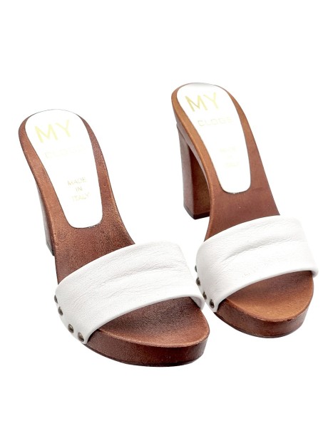 WHITE CLOGS WITH HEEL 10