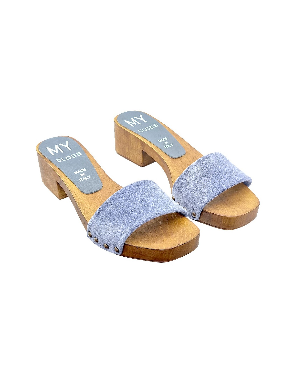 CLOGS WITH BAND IN BLUE SUEDE