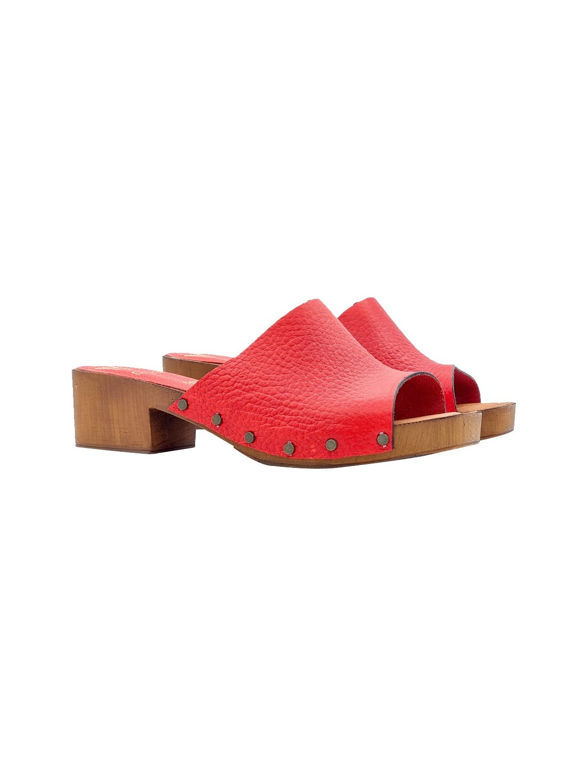 LOW RED LEATHER CLOGS