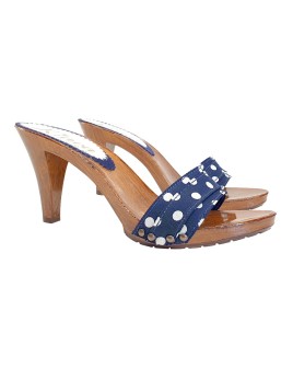 BLUE CLOGS WITH POLKA DOTS HEEL 9