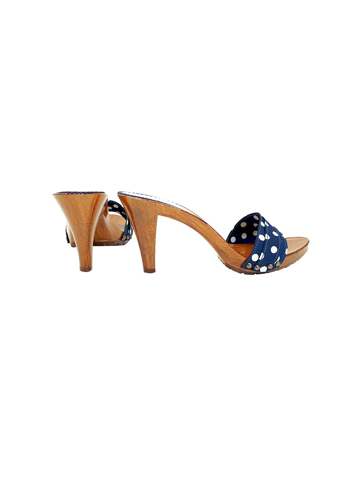 BLUE CLOGS WITH POLKA DOTS HEEL 9