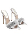 SILVER POINTED SANDALS WITH FUR