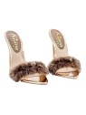CHAMPAGNE POINTED SANDALS WITH FUR