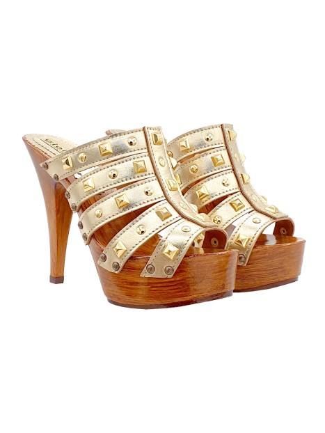CLOGS WITH GOLD BANDS AND GOLDEN STUDS
