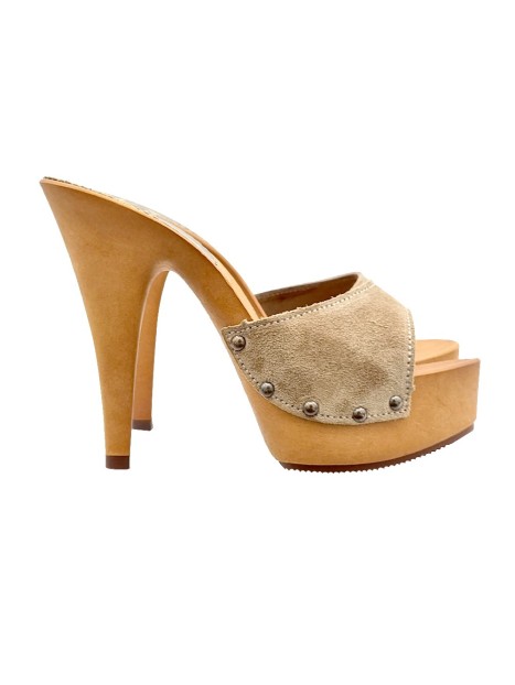 CLOGS IN TAUPE SUEDE AND HEEL 13