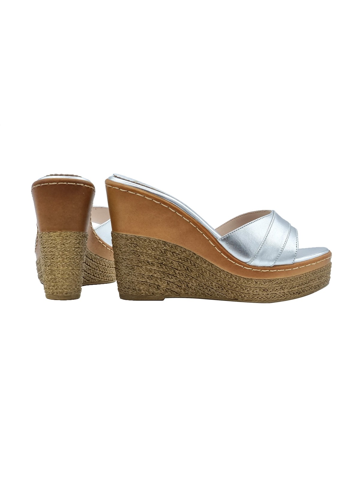SILVER WEDGES IN LEATHER WITH HEEL 11