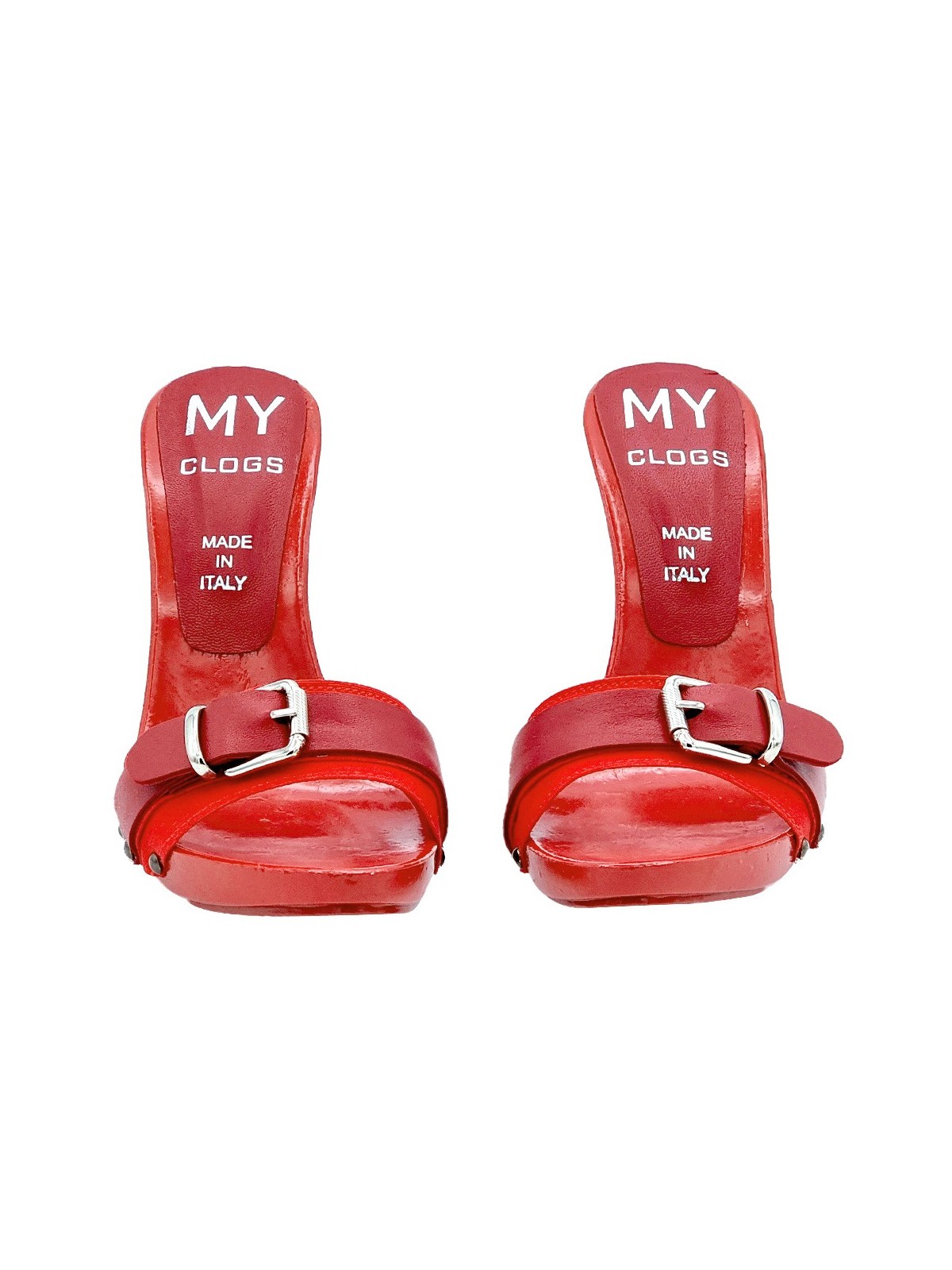 RED CLOGS WITH BUCKLE AND HEEL 12