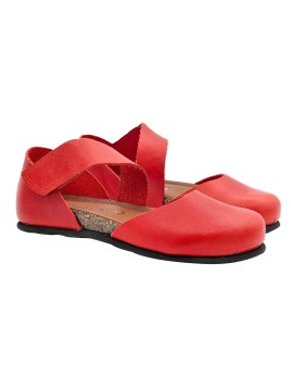 RED LOW SABOTS IN LEATHER WITH STRAP CLOSURE