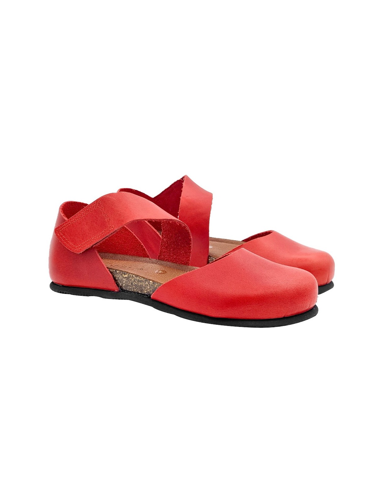 RED LOW SABOTS IN LEATHER WITH STRAP CLOSURE