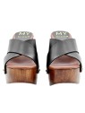 BLACK CLOGS WITH CROSSED LEATHER BANDS