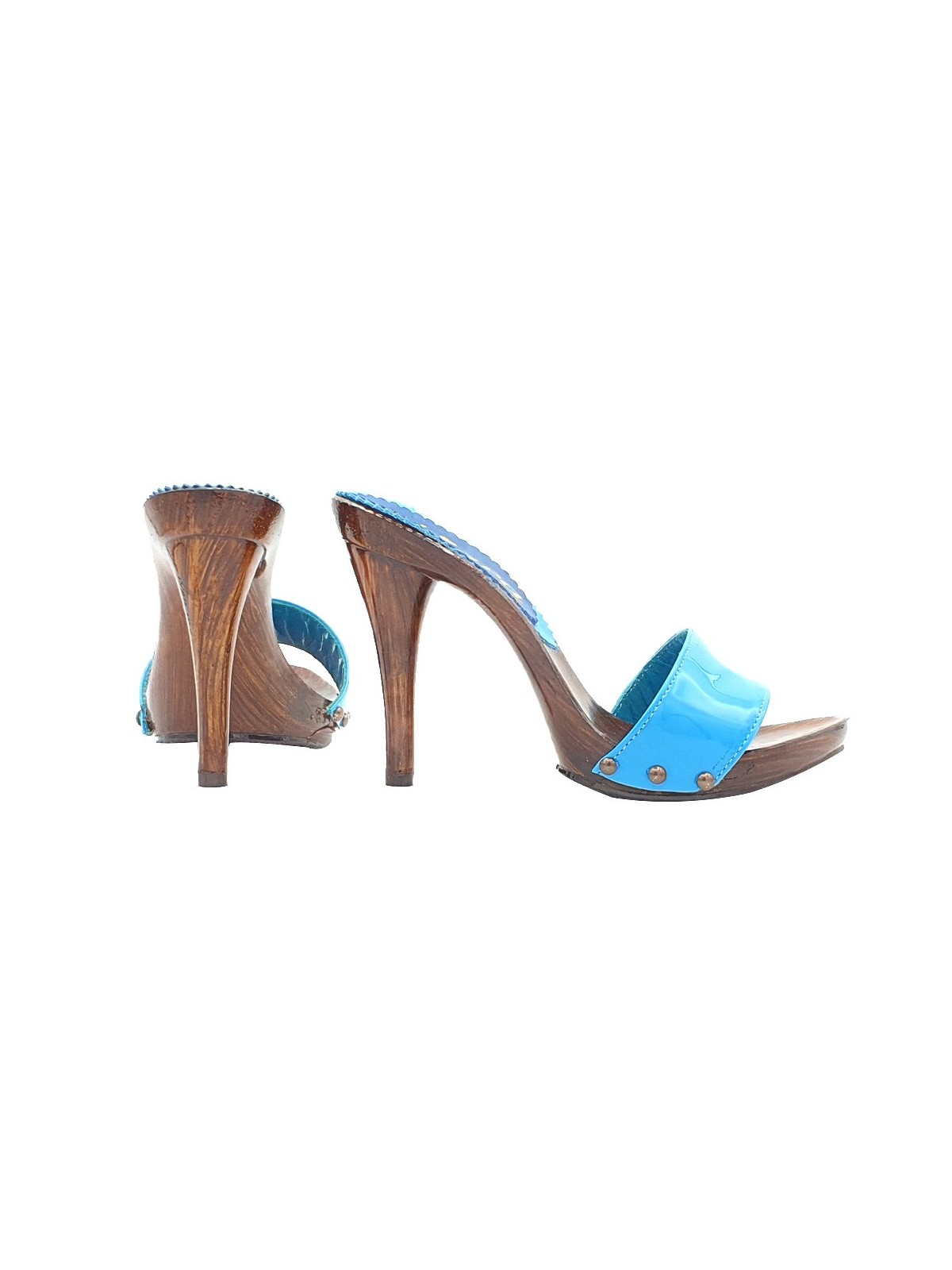 CLOGS IN TURQUOISE PATENT WITH HEEL 12