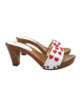 WHITE CLOGS WITH RED HEELS AND HEEL 8