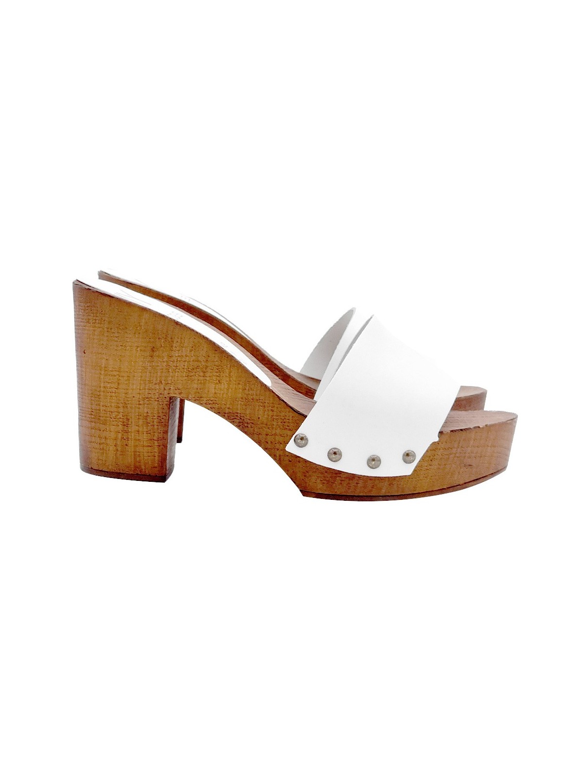 CLOGS IN WHITE LEATHER WITH HEEL 9 CM