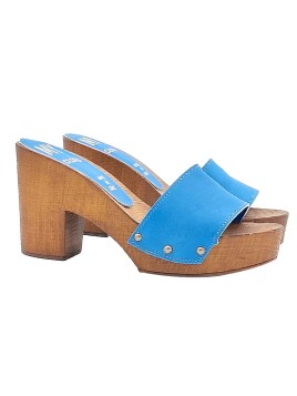 CLOGS IN BLUE LEATHER WITH HEEL 9 CM