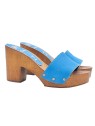 CLOGS IN BLUE LEATHER WITH HEEL 9 CM