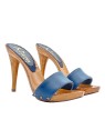 CLOGS IN BLUE LEATHER WITH STILETTO HEEL